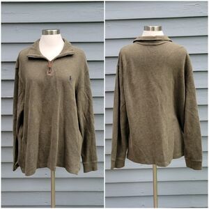 Vintage 90s y2k Polo Ralph Lauren Olive Green Cotton Quarter 1/4 Zip Sweater